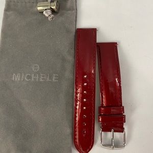 Patent red leather Michele watch band
